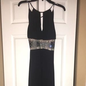 Stunning long dress with net and rhinestones